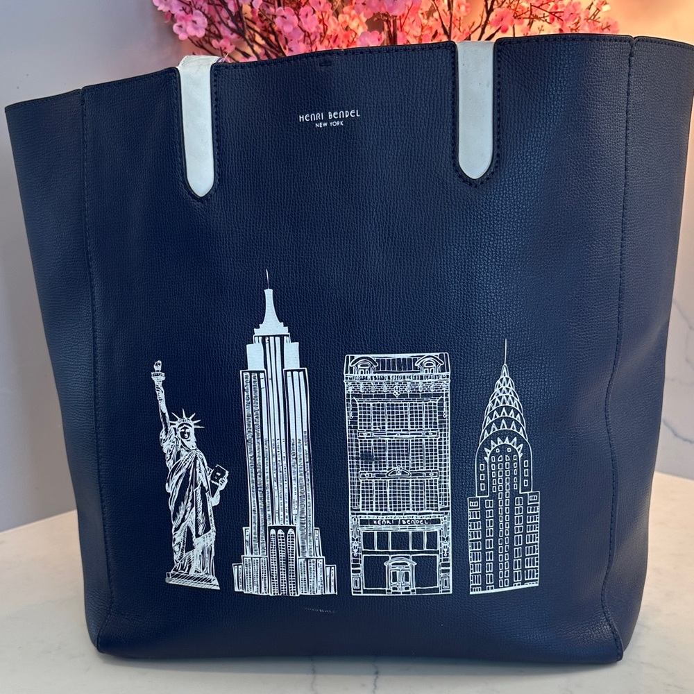Henri Bendel Navy and White Cityscape Tote